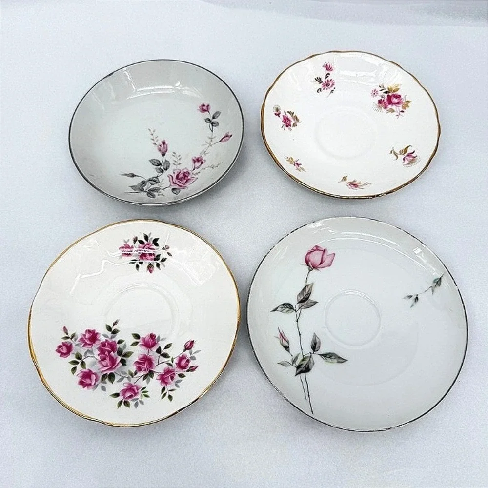 4 Plates Cottage Core Style House Saucers Mixed LOT Floral VTG Tea Cottage Core